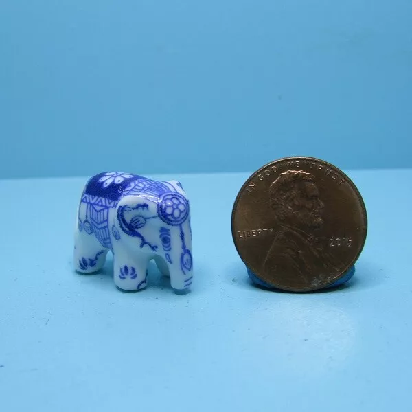 Dollhouse Miniature Porcelain Elephant Blue & White Decor Piece B5232