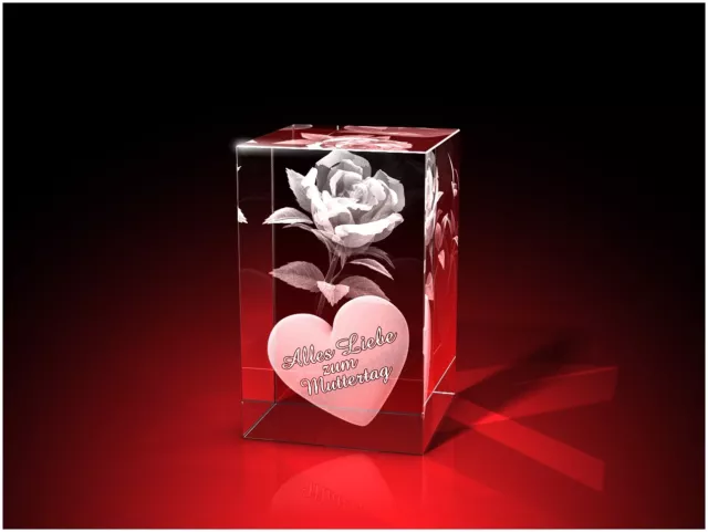 3D Glas Gravur Muttertagsgeschenk Kristallglas Rose Herz Muttertag Geschenk Deko