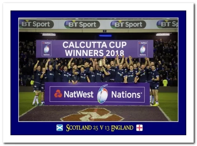 Scotland 25 v 13 England 2018 Calcutta Cup Rugby Framed A4 Colour Print 18a