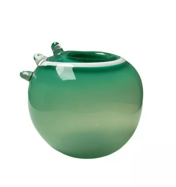 Pauline Delaney Australia Green White Handblown Art Glass Round Vase Signed