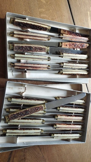 Lot De 19 Couteaux Vintage Pradel & APA, Manches Plastique Beige, Occasion