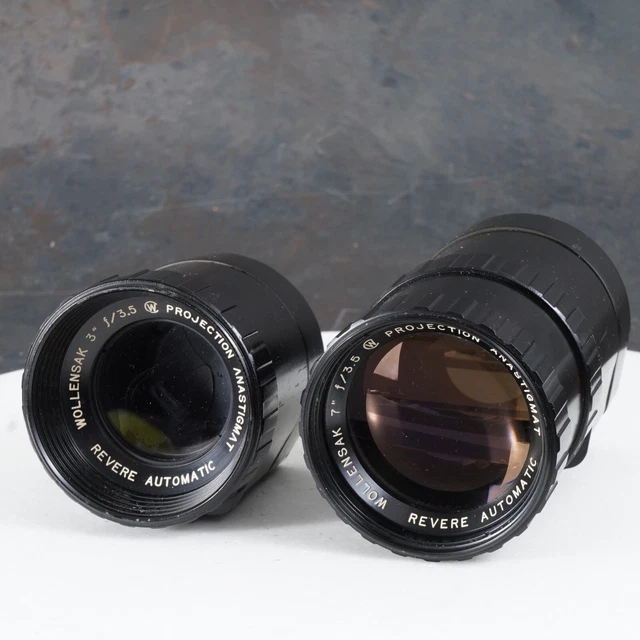 ^ Wollensak Projection Anastigmat Lenses - 3" f3.5 & 7" 3.5 Lenses - Read