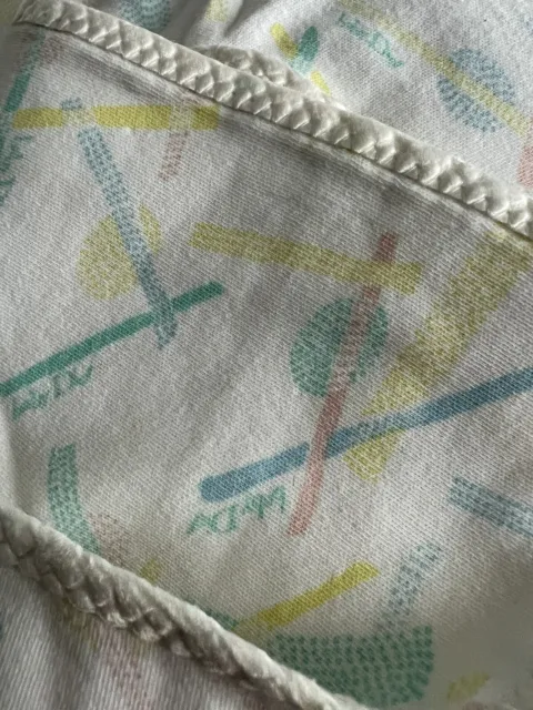 Baby Dior Baby Blanket Pastel Spell Out Logo Cream Trim Cotton Made In USA VTG