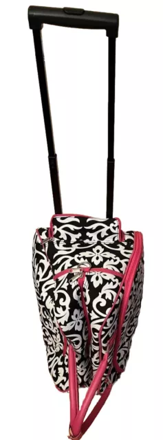 Rolling Wheeled Duffle Trolley Bag Tote Carry On Luggage Pink Black & White