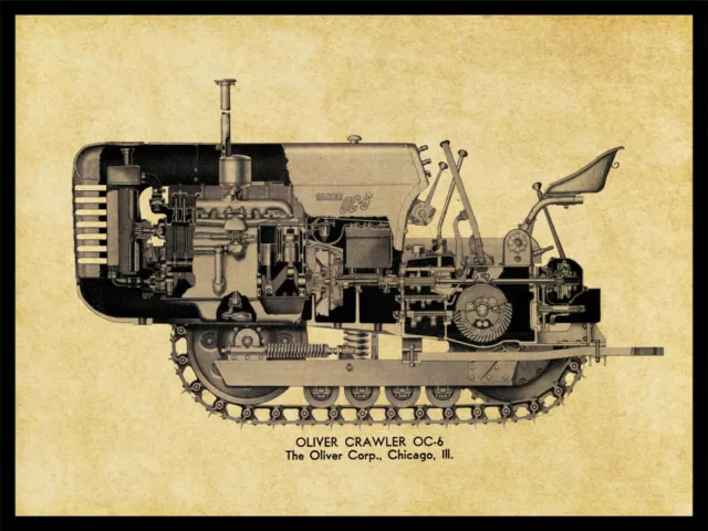 Oliver Tractors NEW Metal Sign: Model OC-6 Crawler Schematic Cutaway View