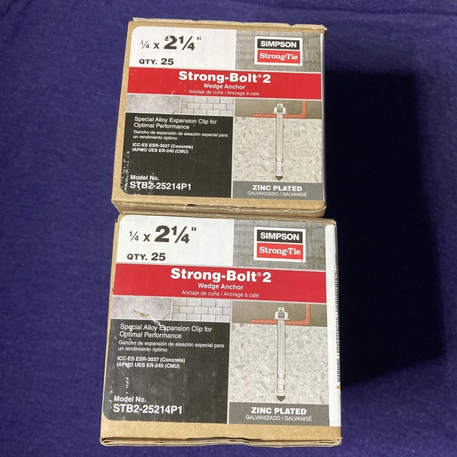 Simpson Strong Tie Bolt Wedge Anchor 1/4 x 2-1/4 Zinc Plated 2 Qty 50
