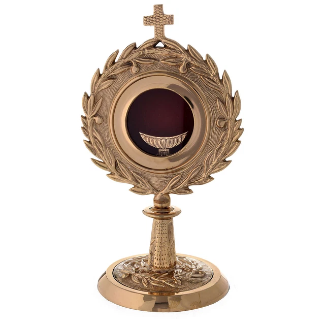 Ostensorio ottone dorato corona alloro altezza 27 cm