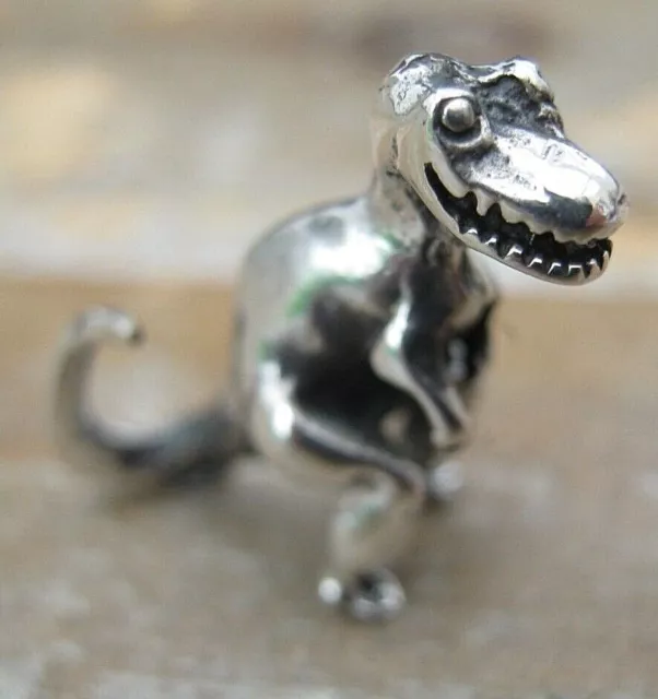 A Novelty Solid Silver 925 Miniature T-Rex Tyrannosaurus Dinosaur Statue Figure