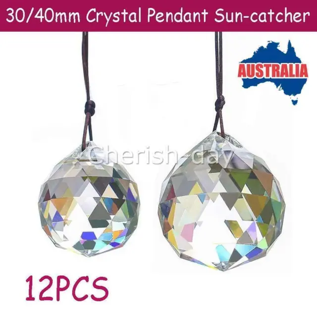 12 PCS 30/40 MM Chandelier Clear Glass Prism Crystal Ball Pendant Sun-catcher