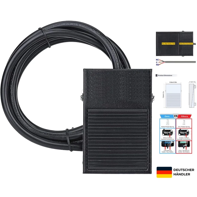 Interruttore A Pedale Momentaneo 12V-24V-48V-220V/10A - Vivavoce Con Cavo 1M - Foto 6