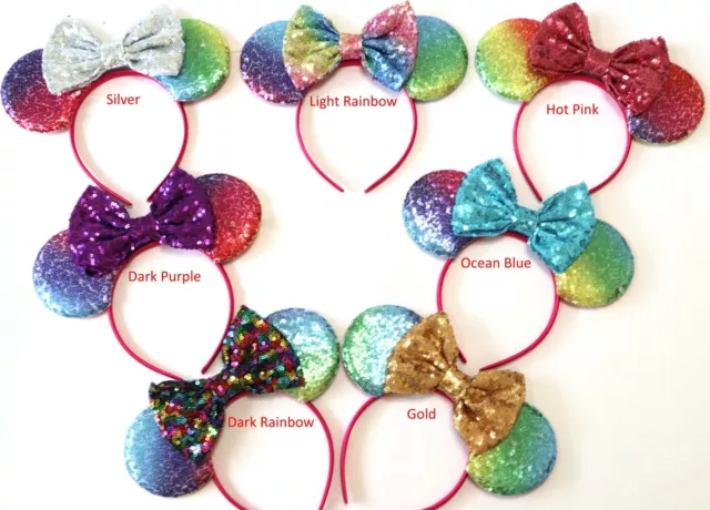 Rainbow Minnie Ears, Rainbow Mickey Mouse Ears, Rainbow Disney Ears HANDMADE