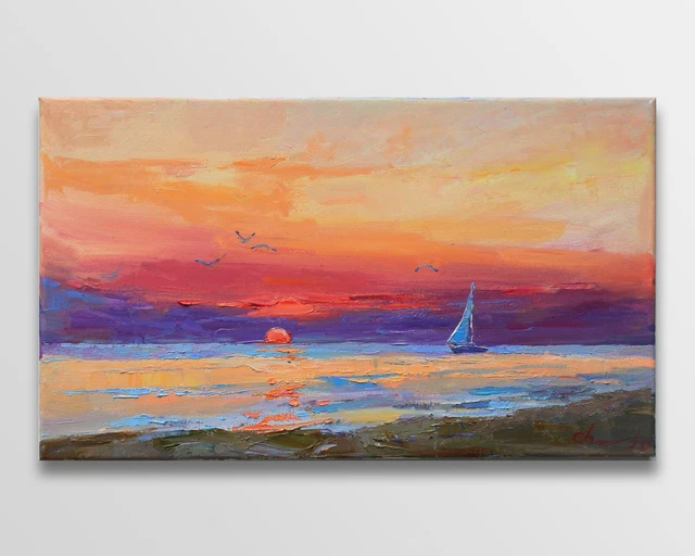 Seascape painting Original art Impressionism Oil on canvas by S. Chernyakovsky