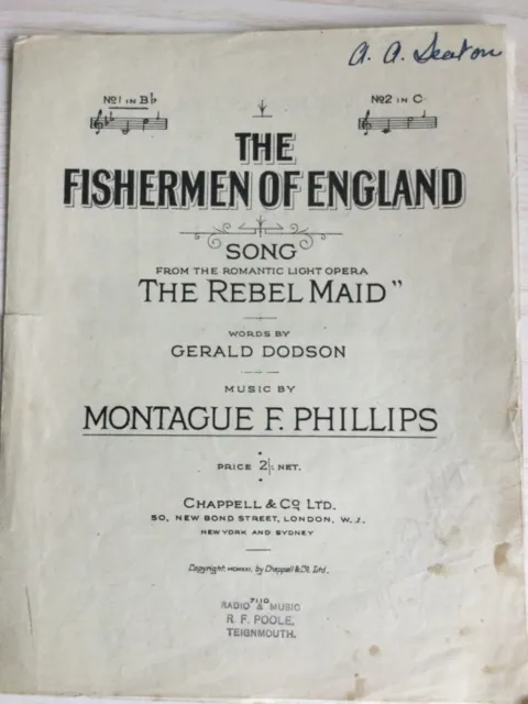 THE FISHERMEN OF ENGLAND SONG From Romantic Light Opera Rebel Maid Chappell & Co