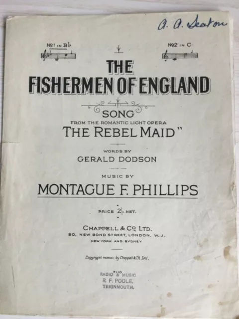 THE FISHERMEN OF ENGLAND SONG From Romantic Light Opera Rebel Maid Chappell & Co