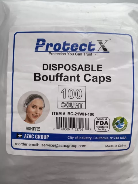 Pack of 100 Disposable Bouffant Caps Hair Nets, Salon Spa Food Service 21"