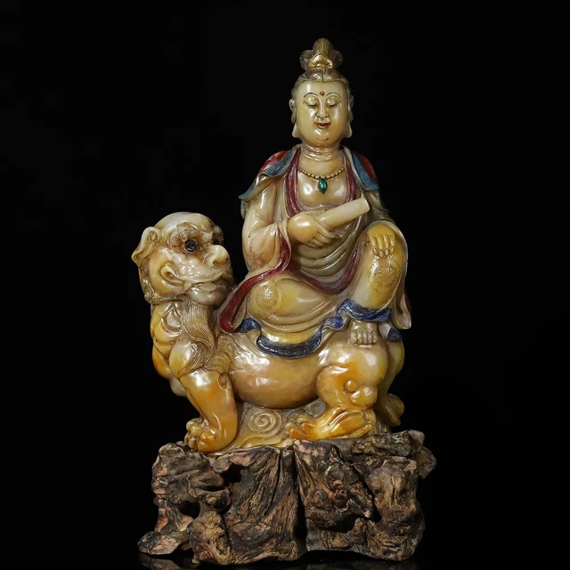 Chinese Exquisite Handmade Guanyin carving Shoushan Stone Statue