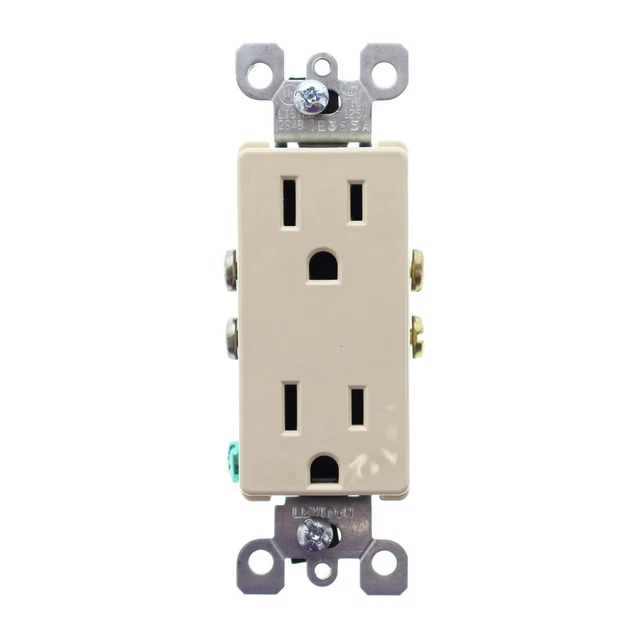 Leviton 5325-I Decora Duplex Receptacle, Non-Tr, 2P, 3W, 5-15R, Ivory (10 Pack)