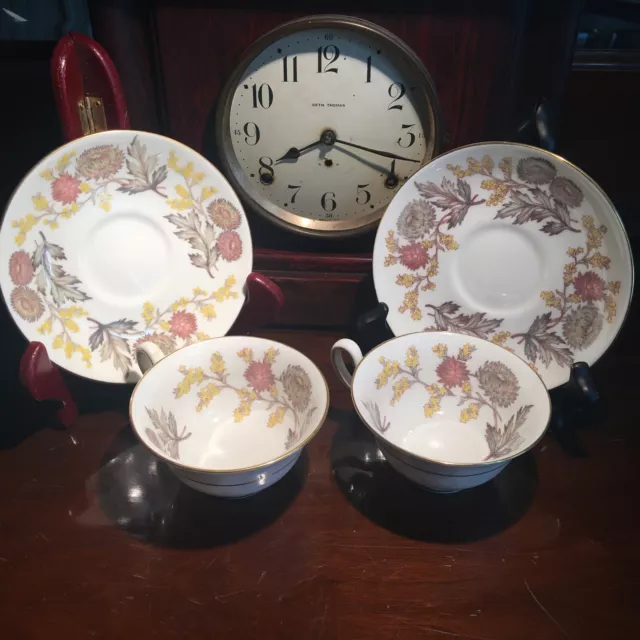 WEDGWOOD LICHFIELD BONE CHINA TEACUP & SAUCER, ENGLAND, W4156, LOT OF 2 Set Cz A