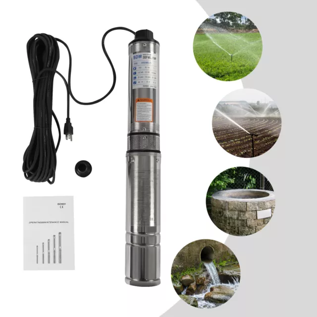 370W 110V Stainless Steel Submersible Pump 16GPM 60Hz Deep Well Pump 3.6m³/h New