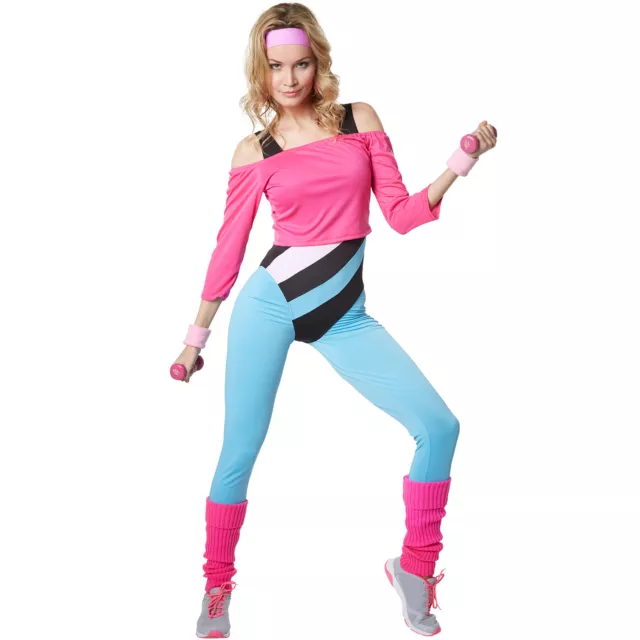 Womens 80s 1980s Aerobics Workout Costume Retro Gym Work Out Physical  Fitness