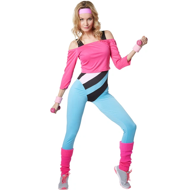 Womens 80s 1980s Aerobics Workout Costume Retro Gym Work Out Physical  Fitness