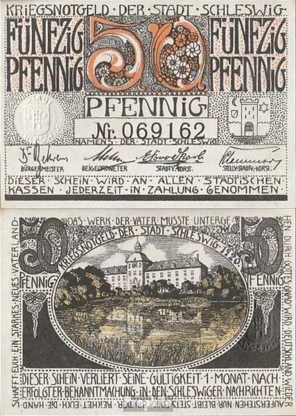 Schleswig Notgeld: Notgeld the City Schleswig bankfrisch 1920 50 Pfennig Schlesw