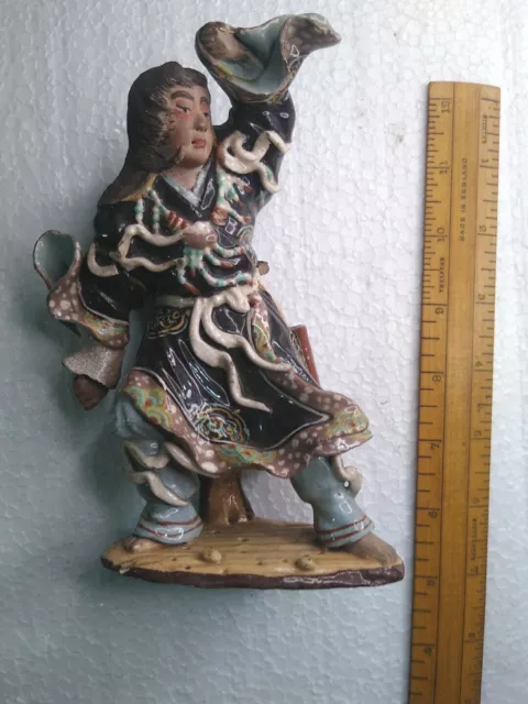 OLD Oriental Chinese Shiwan ? Pottery Figure 6.5" minor flea chips see pics