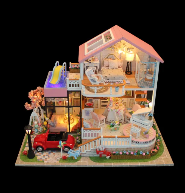 Sweet Words 1:24 DIY Dollhouse Miniature Wooden Dolls House Kit + Full Cover
