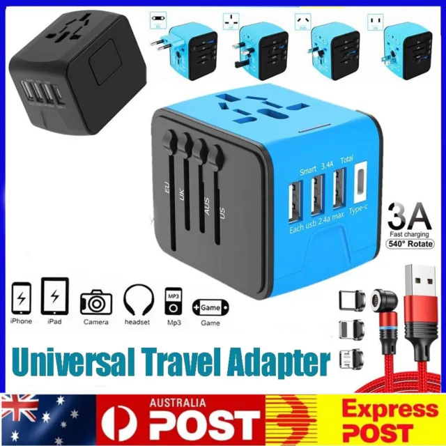 International Universal Travel Adapter 3 USB &Type-C Outlet Converter Plug Power