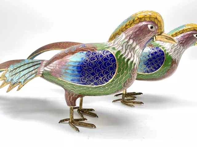 Pair of Early 20th Century Chinese Cloisonne Enamel Bird Figures 2