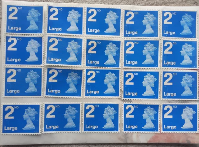 20 Gb Second Class Large Used Unfranked Stamps On Backing Paper With Glue