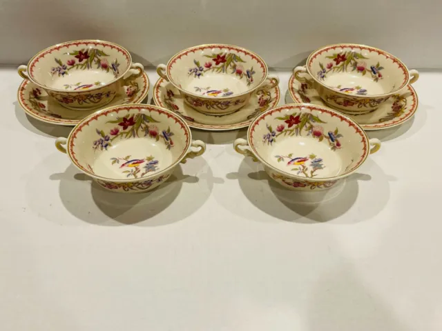 SYRACUSE China Old Ivory Bombay Handled Cream Soup Bowls- Set of 5
