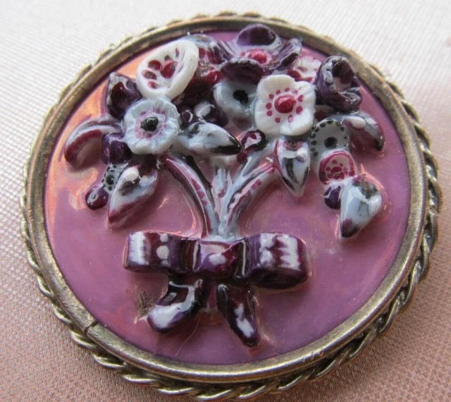Broche Ancienne En Porcelaine De Limoges - Scène Galante, Bon état, Bijou Vintage