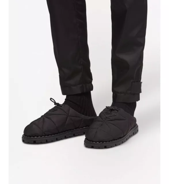 NIB Prada  Rush black Quilted Nylon reissue Slipper sandals Mules size 39 8.5 3