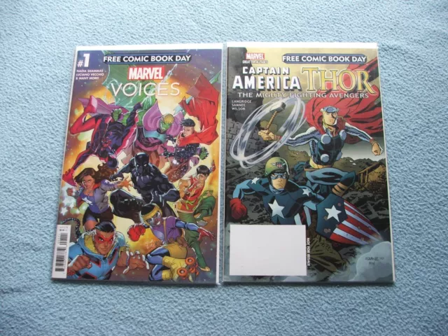 Lot of 2 Marvel Comics FCBD Captain America Thor (2011); Marvel Voices (2022).