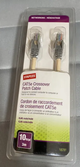 CAT5e Crossover Patch Cable RJ45 Male/Male 10 ft. Staples 18781 - New