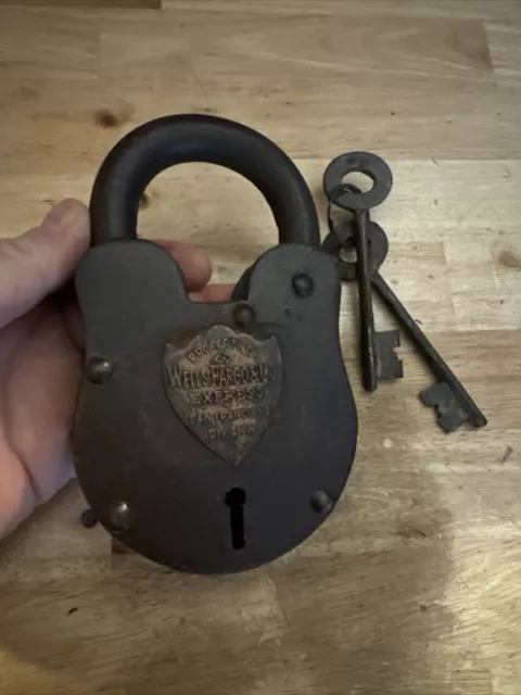 Wells Fargo Padlock Blacksmith Gunsmith Lock Key Set Cast Iron Lot Patina 2+ LBS