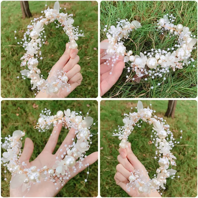 1X Crystal Bridal Flower Headband Pearl Elegant Hair Barrettes Wedding Headpiece