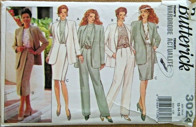 Butterick Pattern 3024 Jacket Skirt Top Pants Misses Sizes 12 14 16 Uncut Vintag