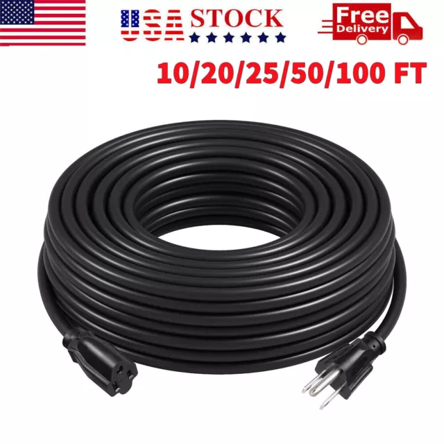 10/25/50/100 FT Heavy Duty Extension Power Cord Electrical Cable Indoor Outdoor