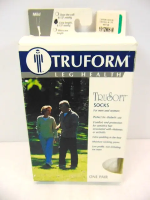 TruForm TruSoft Diabetic Socks Crew Length 8-15" mmHg 1912  White Medium