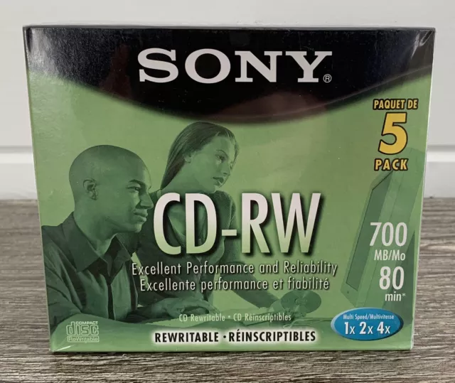 Sony CD-RW 5 Pack Blank Discs 700MB 80 Min Rewritable New Sealed