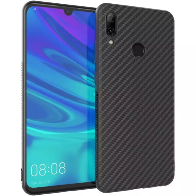 Coque Huawei P Smart 2019 Housse Etui Gel Motif Fibre Carbone Luxe TPU, Noir