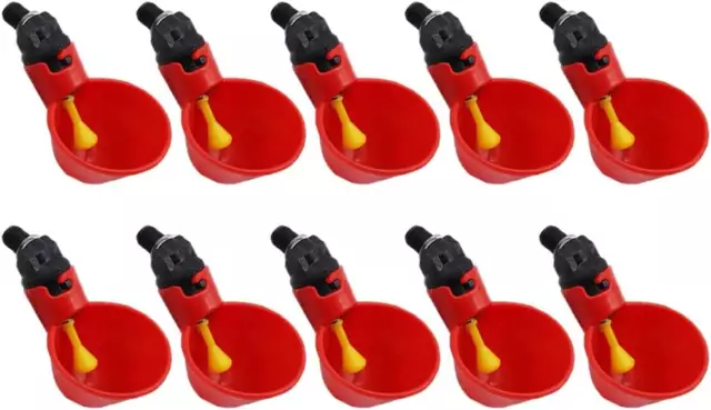 10 Pcs Red Automatic Chicken Drinkers Waterers Poultry Watering Cups Bowls Dr...