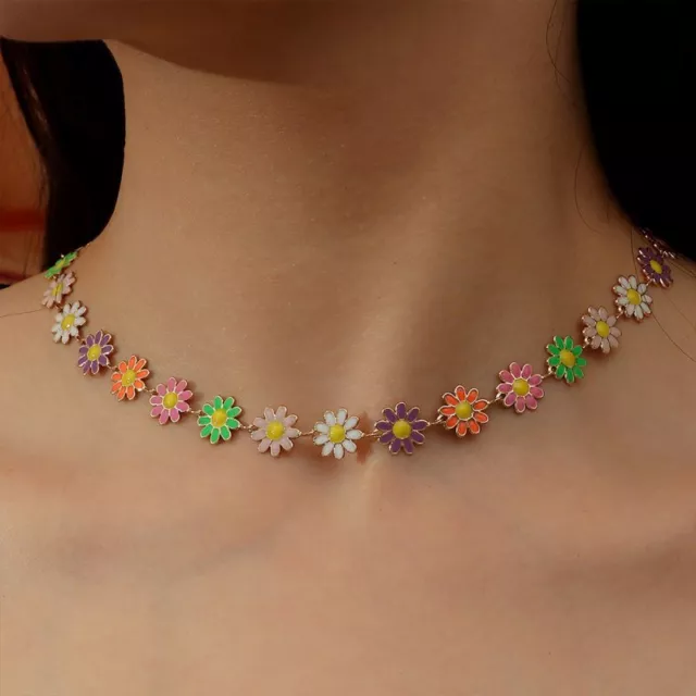 Boho Colorful Daisy Flower Enamel Choker Necklace Chain Party Jewelry Women Gift