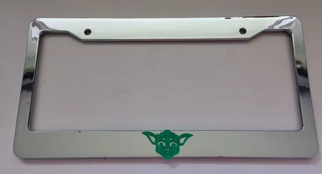 Yoda Face  in 3D Version - Chrome with Green LICENSE plate frame QTY 1