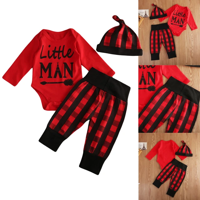 Abiti a quadretti bambini neonati bambini maniche lunghe top pantaloni abiti cappello