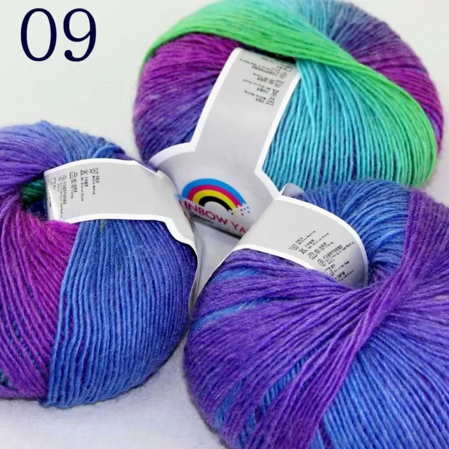 NEW 3BallsX50gr Hand Blankets Rainbow Cashmere Wool Knitting Crochet Yarn 09