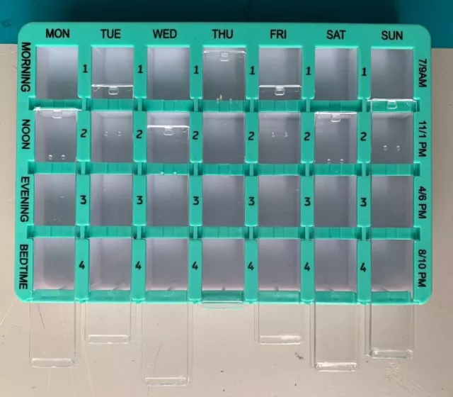28 Compartment 7 Day Weekly Pill Organiser Slide Cover Compartment Storage Box