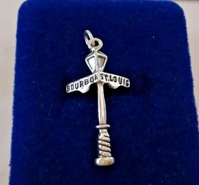Sterling Silver 30x15mm New Orleans French Quarter Bourbon St Louis Sign Charm
